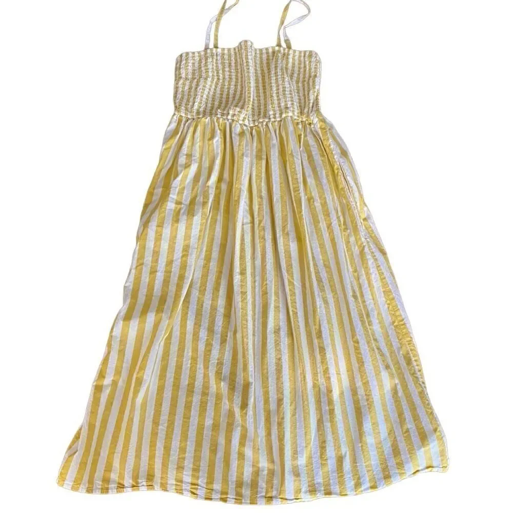 A New Day Strapless Smocked Tube Sundress Yellow White Stripe Small